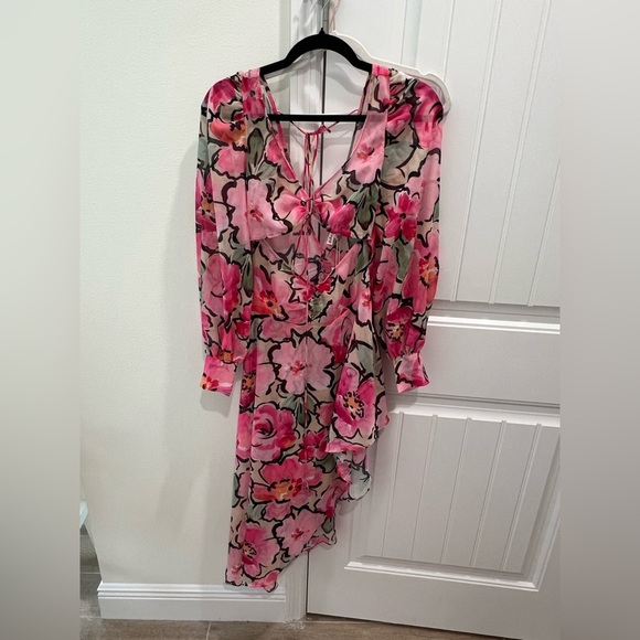 NWT For Love & Lemons Tiana Printed Flowy Ruffles Sheer Tie Front Midi Dress - S - Picture 7 of 9